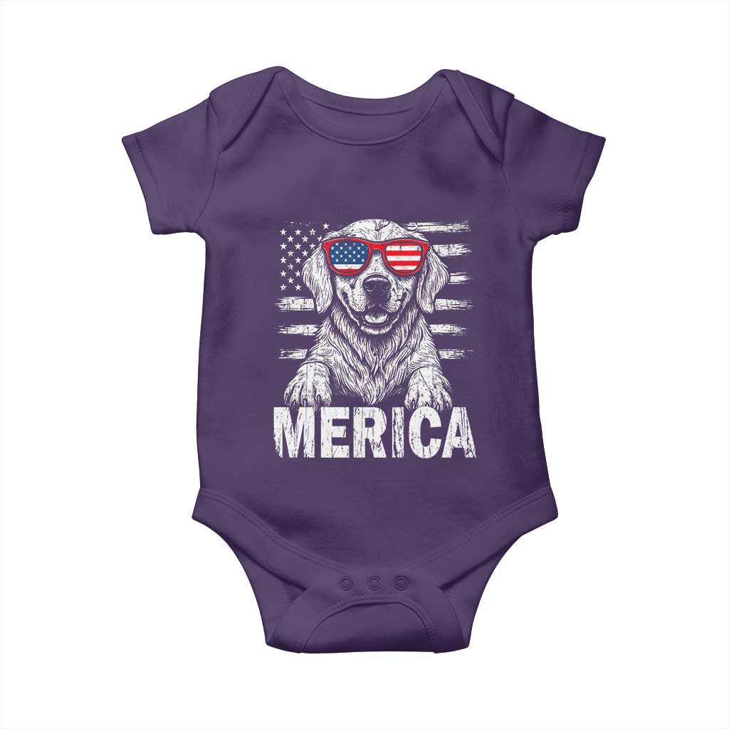Merica Golden Retriever Baby Onesie Patriotic Dog US Flag 4th Of July - Wonder Print Shop