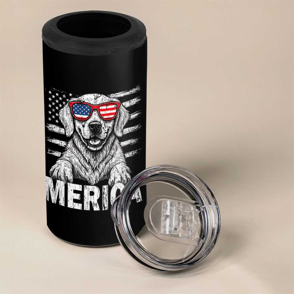 Merica Golden Retriever 4 in 1 Can Cooler Tumbler Patriotic Dog US Flag 4th Of July - Wonder Print Shop