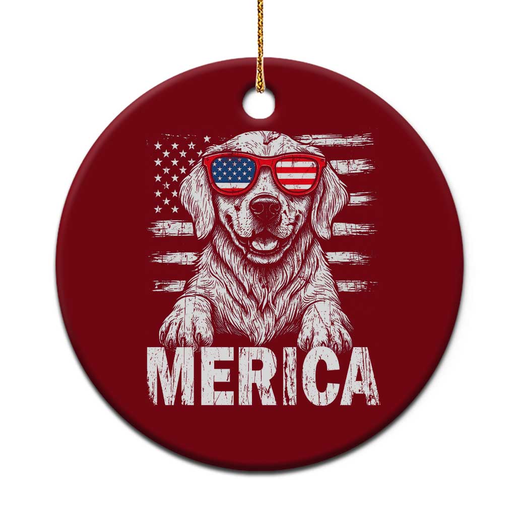 Merica Golden Retriever Ceramic Ornament Patriotic Dog US Flag 4th Of July - Wonder Print Shop
