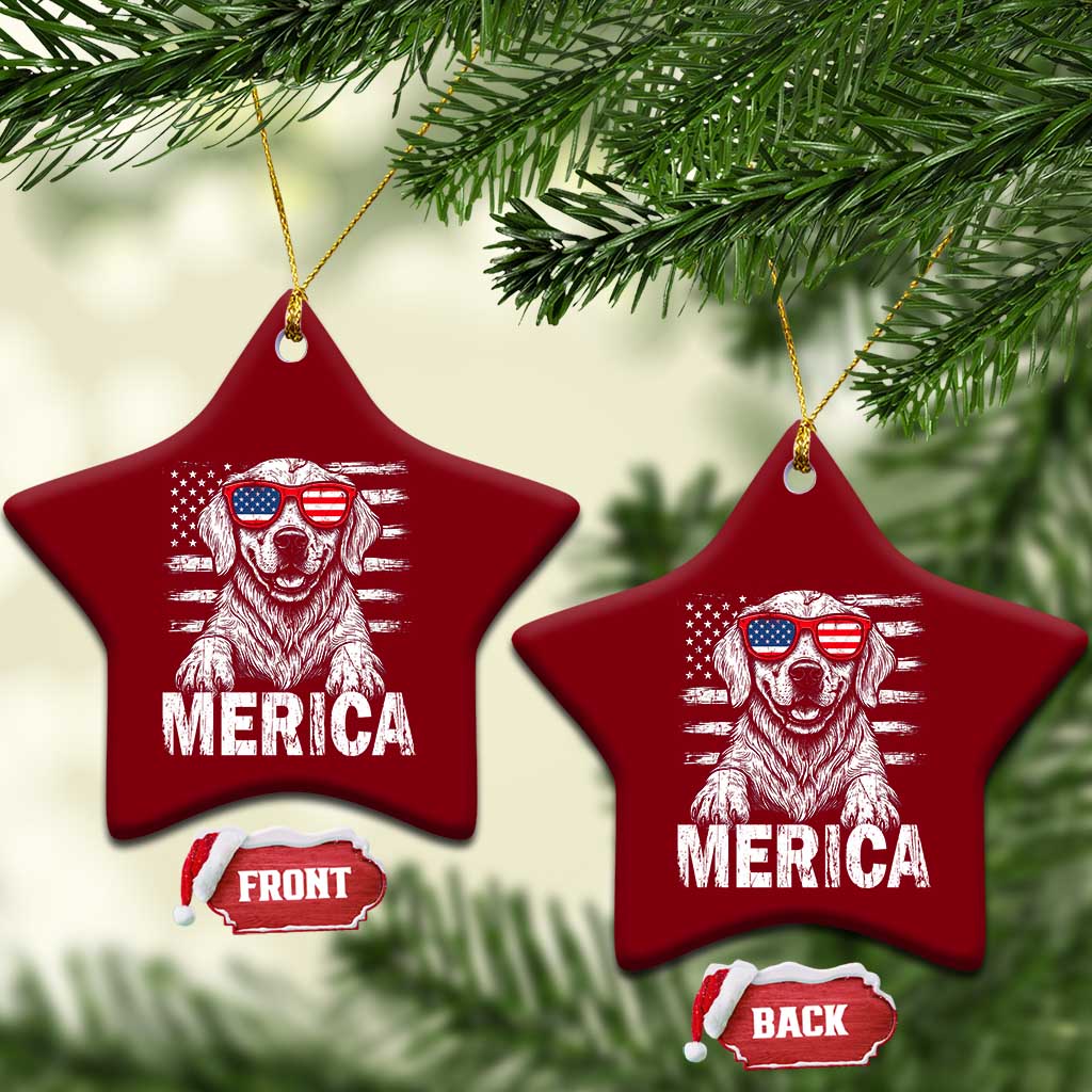 Merica Golden Retriever Ceramic Ornament Patriotic Dog US Flag 4th Of July - Wonder Print Shop