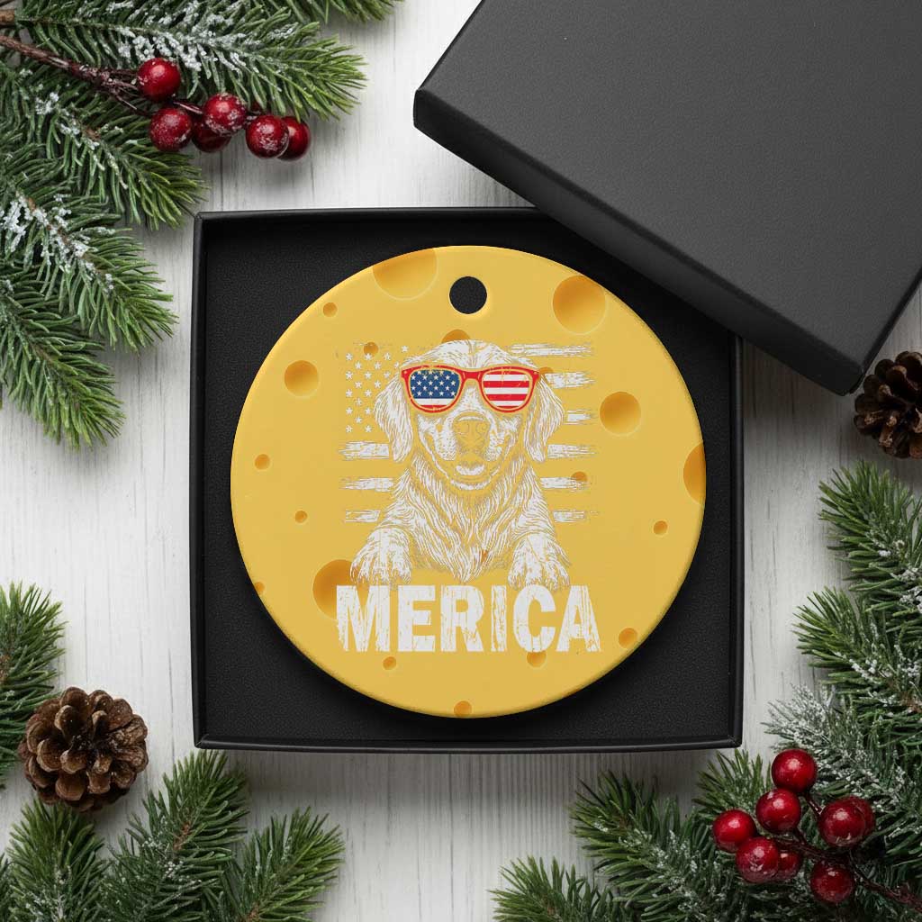 Merica Golden Retriever Ceramic Ornament Patriotic Dog US Flag 4th Of July - Wonder Print Shop