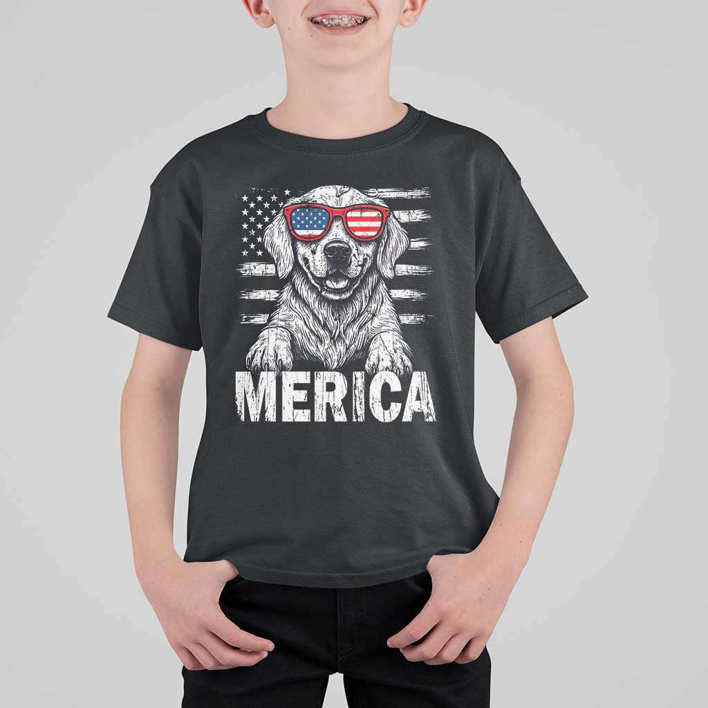 Merica Golden Retriever T Shirt For Kid Patriotic Dog US Flag 4th Of July - Wonder Print Shop
