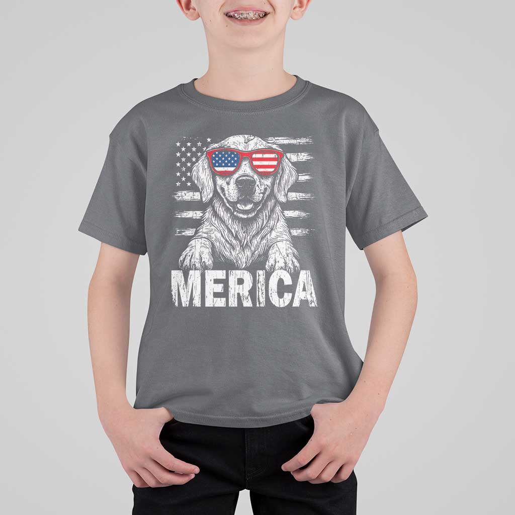 Merica Golden Retriever T Shirt For Kid Patriotic Dog US Flag 4th Of July - Wonder Print Shop