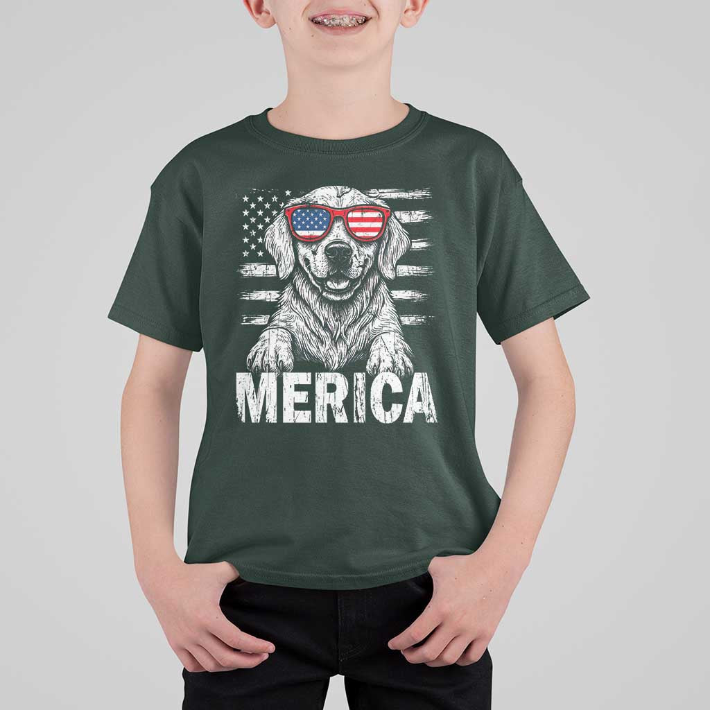 Merica Golden Retriever T Shirt For Kid Patriotic Dog US Flag 4th Of July - Wonder Print Shop
