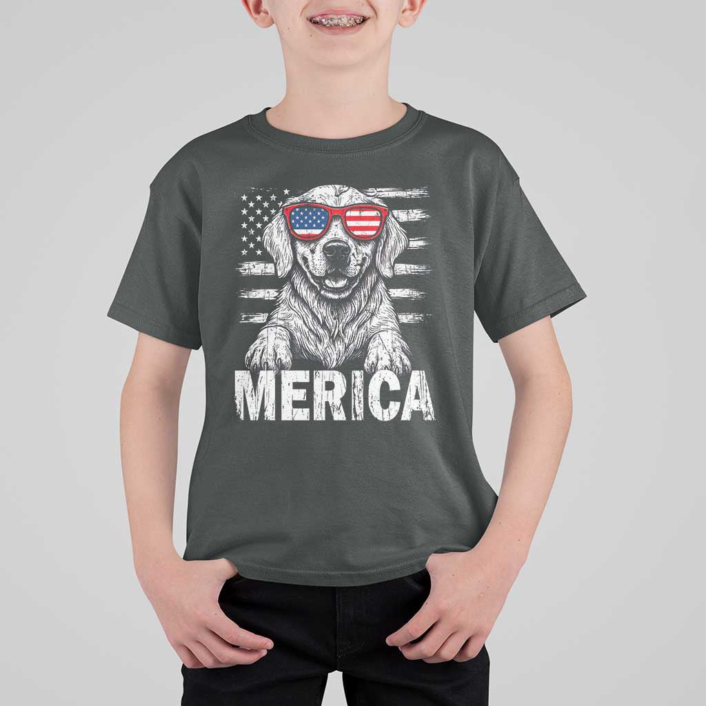Merica Golden Retriever T Shirt For Kid Patriotic Dog US Flag 4th Of July - Wonder Print Shop
