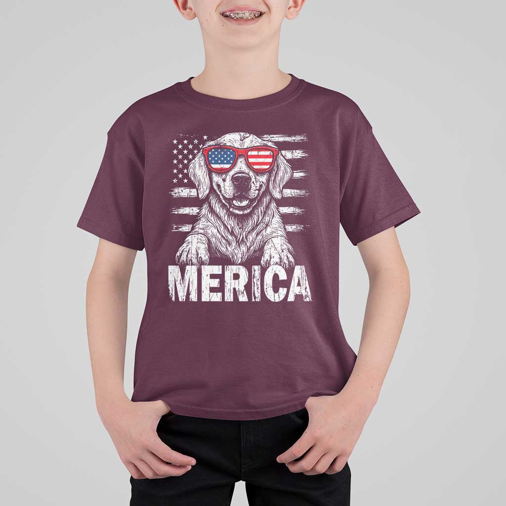 Merica Golden Retriever T Shirt For Kid Patriotic Dog US Flag 4th Of July - Wonder Print Shop