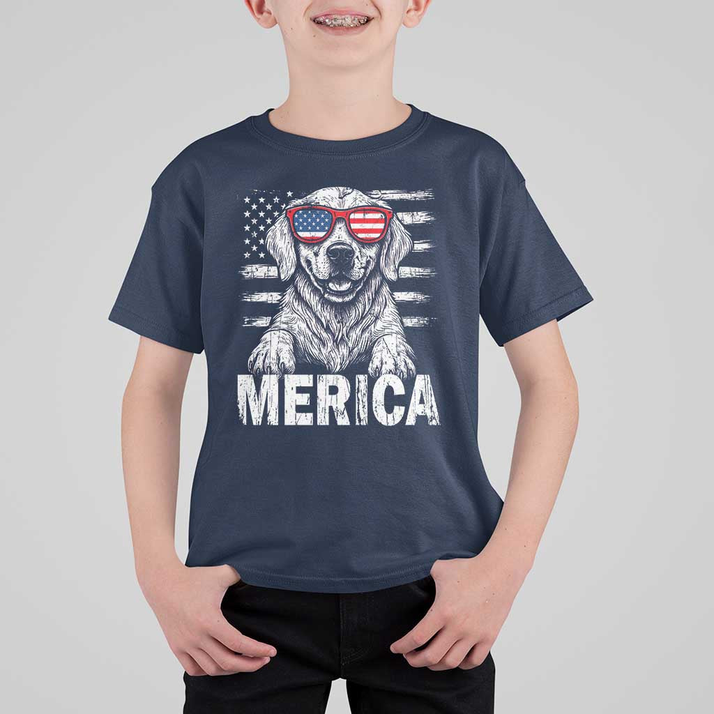Merica Golden Retriever T Shirt For Kid Patriotic Dog US Flag 4th Of July - Wonder Print Shop
