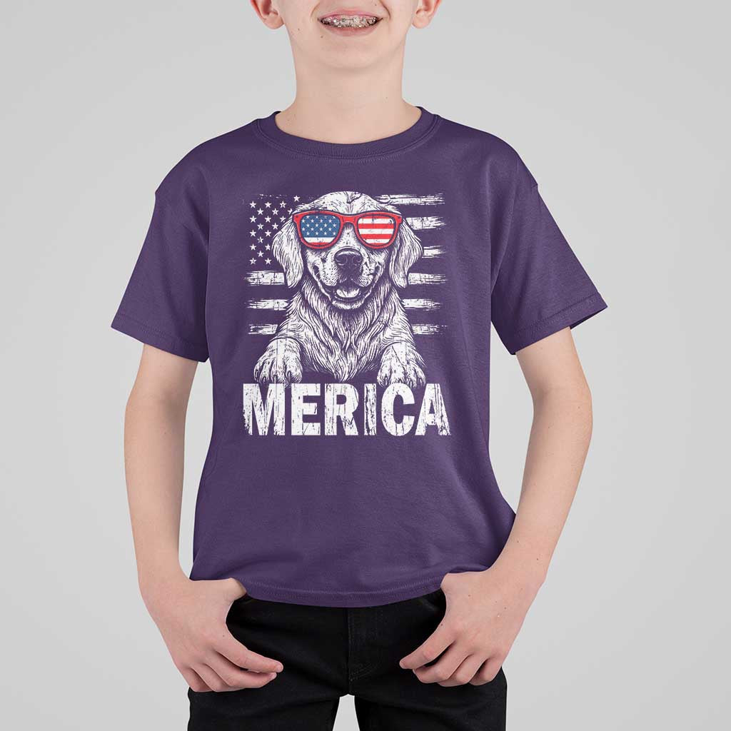 Merica Golden Retriever T Shirt For Kid Patriotic Dog US Flag 4th Of July - Wonder Print Shop