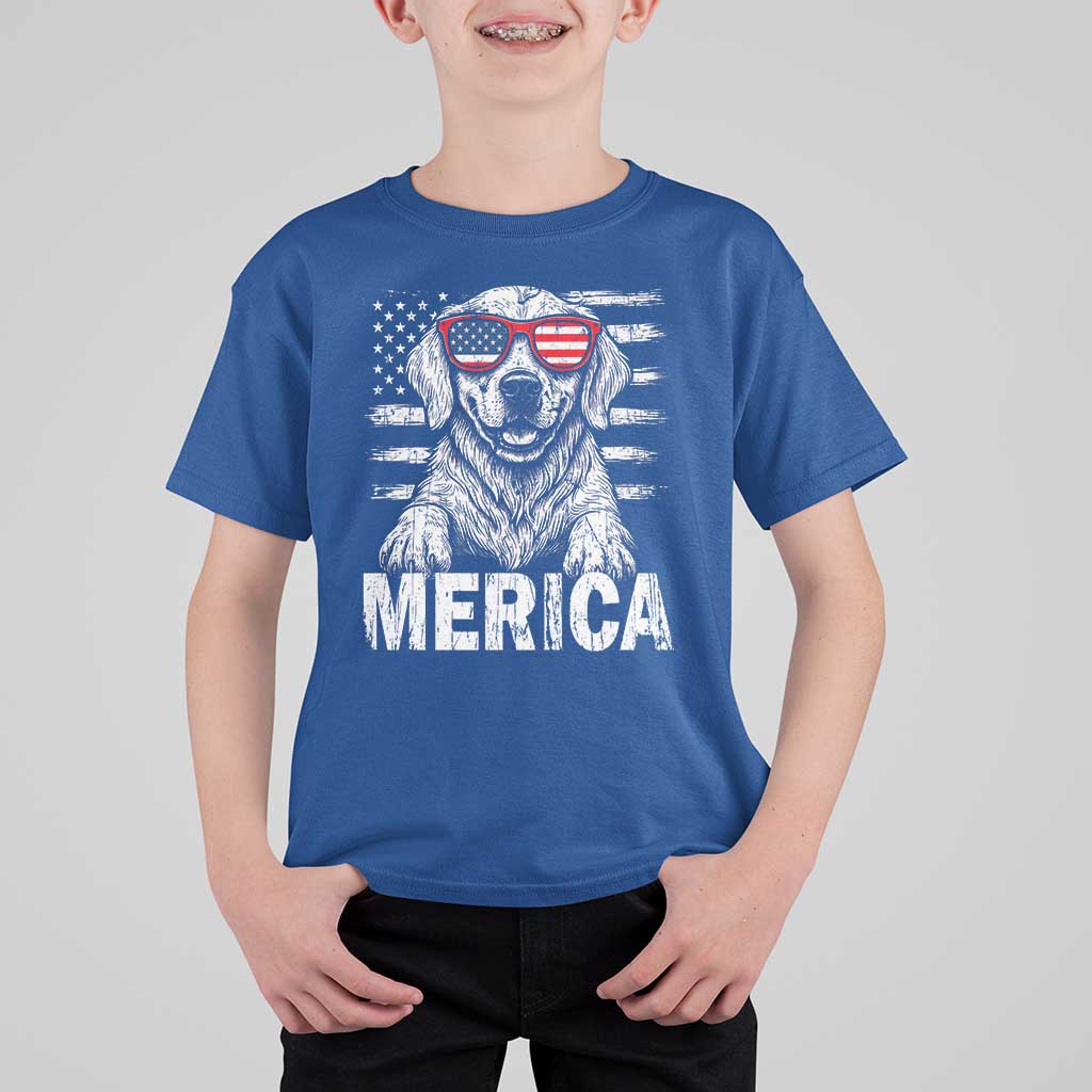 Merica Golden Retriever T Shirt For Kid Patriotic Dog US Flag 4th Of July - Wonder Print Shop