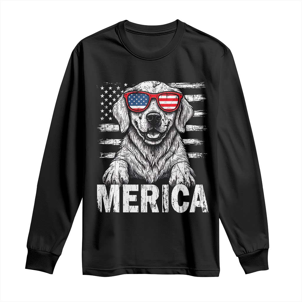 Merica Golden Retriever Long Sleeve Shirt Patriotic Dog US Flag 4th Of July - Wonder Print Shop
