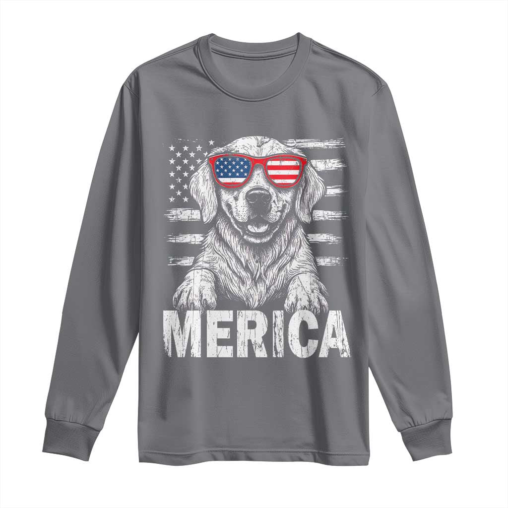 Merica Golden Retriever Long Sleeve Shirt Patriotic Dog US Flag 4th Of July - Wonder Print Shop