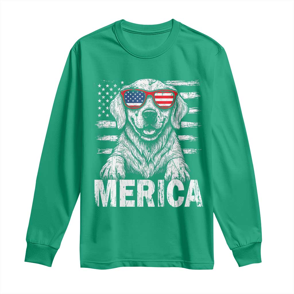 Merica Golden Retriever Long Sleeve Shirt Patriotic Dog US Flag 4th Of July - Wonder Print Shop