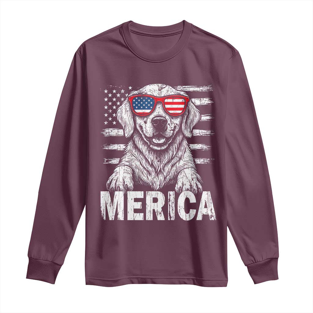 Merica Golden Retriever Long Sleeve Shirt Patriotic Dog US Flag 4th Of July - Wonder Print Shop