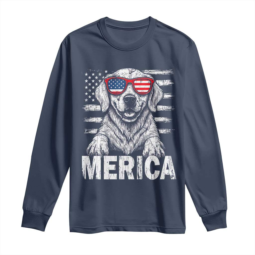 Merica Golden Retriever Long Sleeve Shirt Patriotic Dog US Flag 4th Of July - Wonder Print Shop