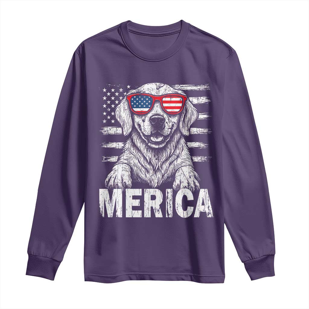 Merica Golden Retriever Long Sleeve Shirt Patriotic Dog US Flag 4th Of July - Wonder Print Shop