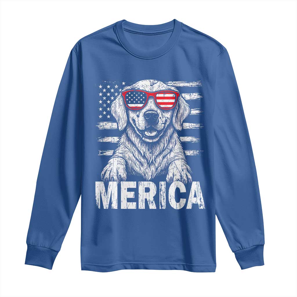 Merica Golden Retriever Long Sleeve Shirt Patriotic Dog US Flag 4th Of July - Wonder Print Shop