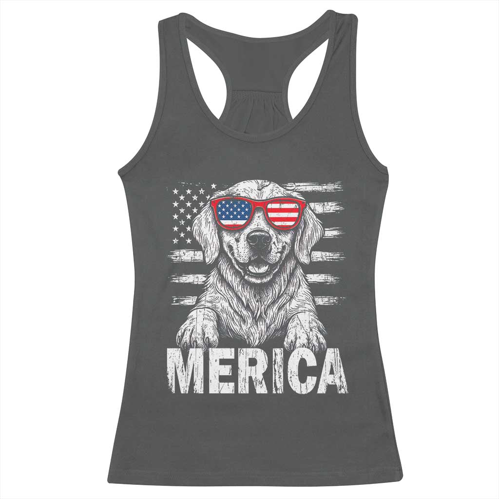 Merica Golden Retriever Racerback Tank Top Patriotic Dog US Flag 4th Of July - Wonder Print Shop
