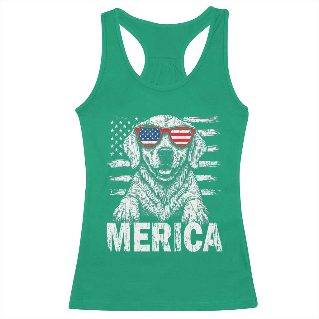 Merica Golden Retriever Racerback Tank Top Patriotic Dog US Flag 4th Of July - Wonder Print Shop