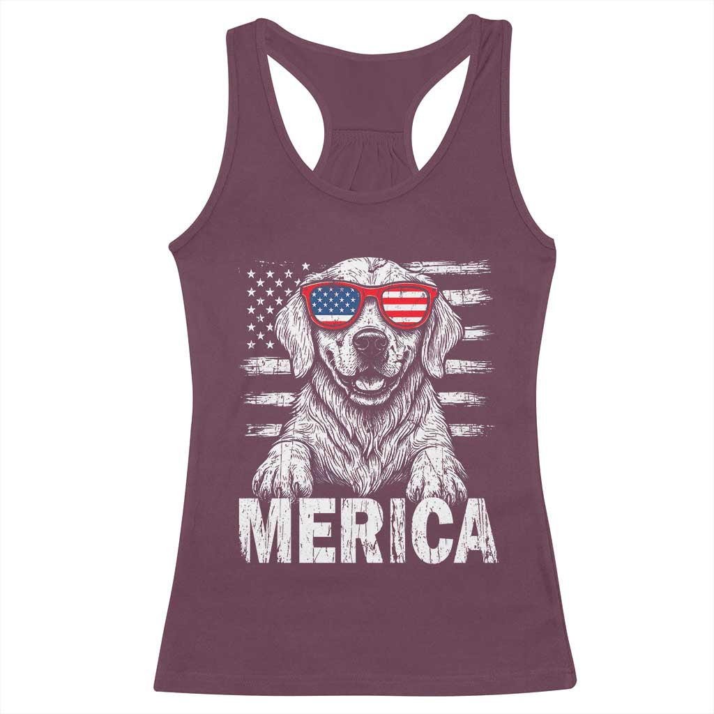 Merica Golden Retriever Racerback Tank Top Patriotic Dog US Flag 4th Of July - Wonder Print Shop