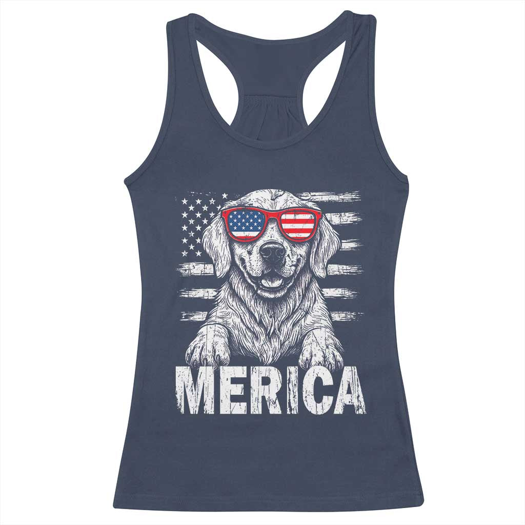 Merica Golden Retriever Racerback Tank Top Patriotic Dog US Flag 4th Of July - Wonder Print Shop