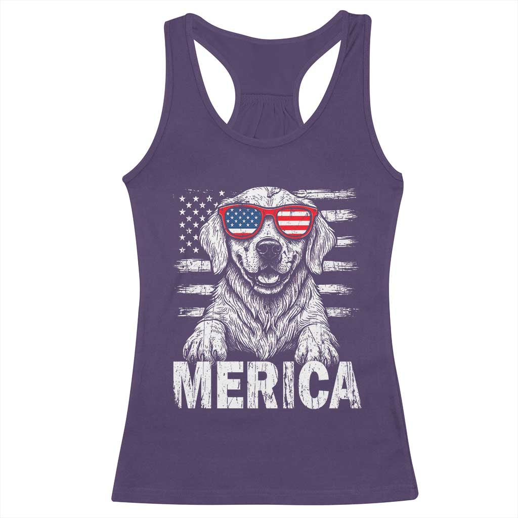 Merica Golden Retriever Racerback Tank Top Patriotic Dog US Flag 4th Of July - Wonder Print Shop