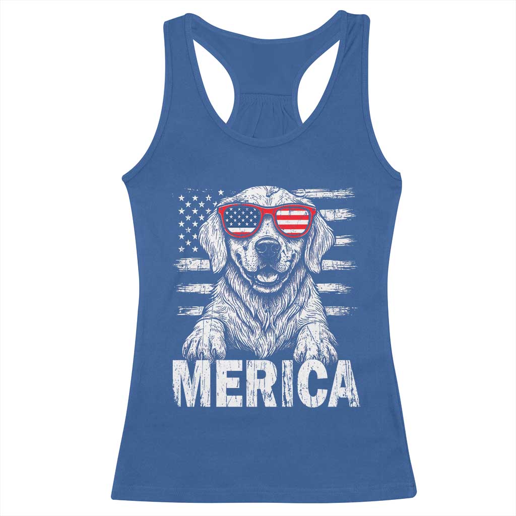 Merica Golden Retriever Racerback Tank Top Patriotic Dog US Flag 4th Of July - Wonder Print Shop