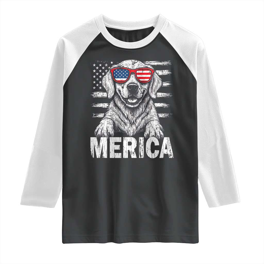 Merica Golden Retriever Raglan Shirt Patriotic Dog US Flag 4th Of July - Wonder Print Shop