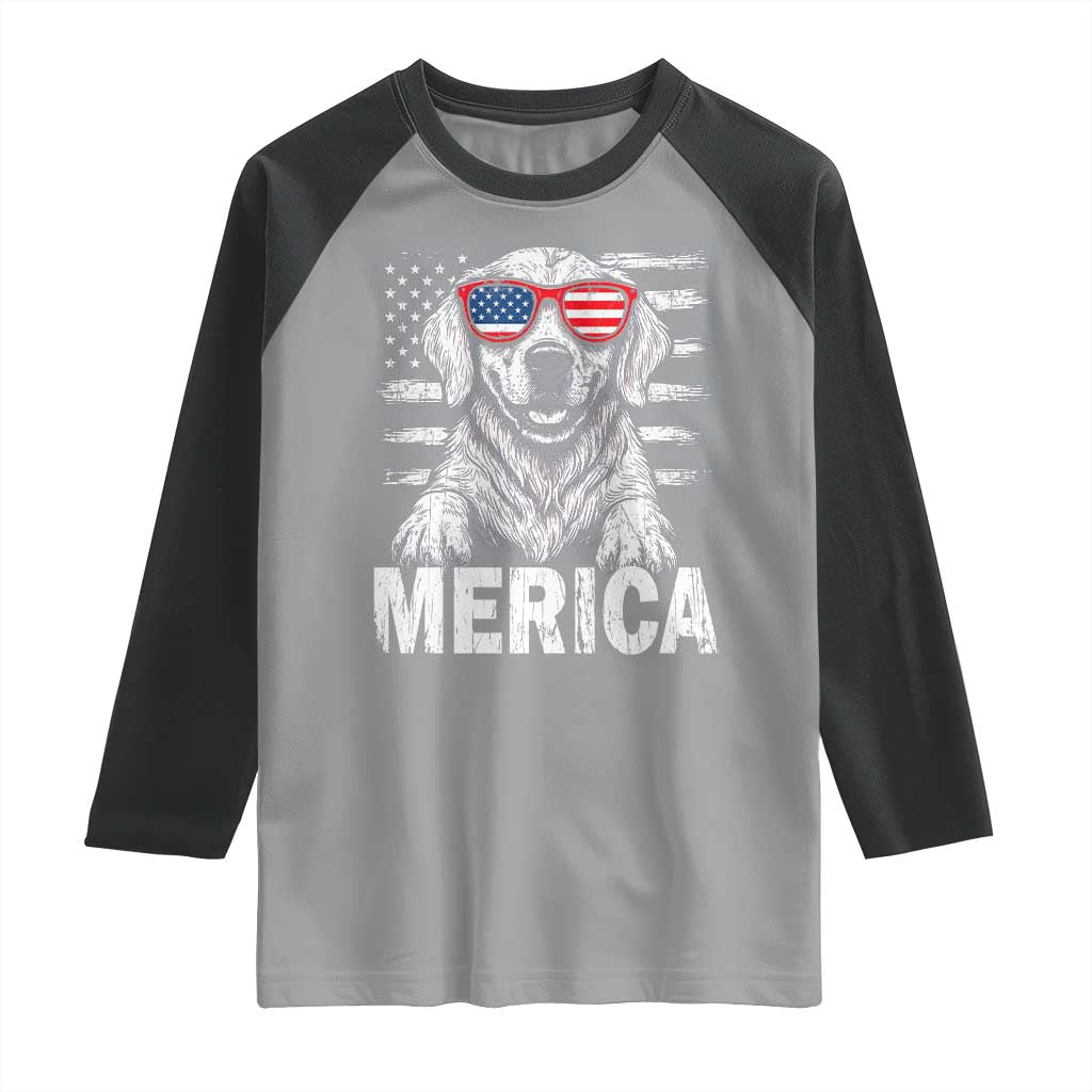 Merica Golden Retriever Raglan Shirt Patriotic Dog US Flag 4th Of July - Wonder Print Shop