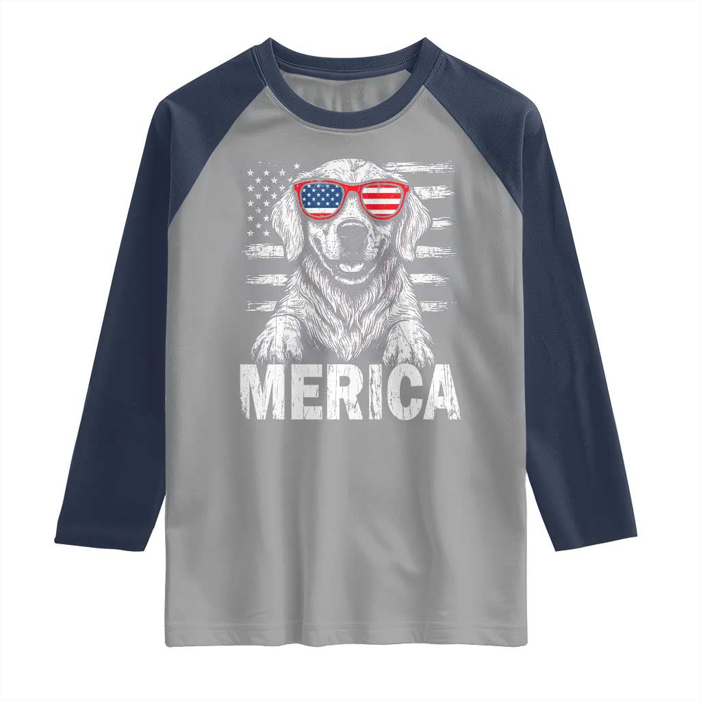 Merica Golden Retriever Raglan Shirt Patriotic Dog US Flag 4th Of July - Wonder Print Shop