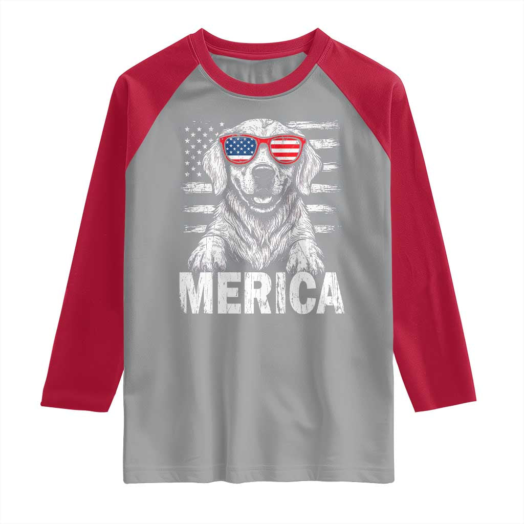Merica Golden Retriever Raglan Shirt Patriotic Dog US Flag 4th Of July - Wonder Print Shop