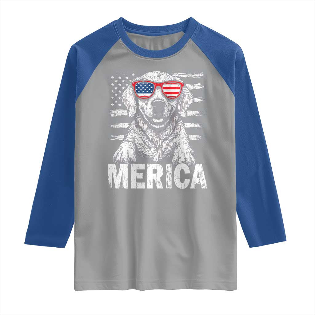 Merica Golden Retriever Raglan Shirt Patriotic Dog US Flag 4th Of July - Wonder Print Shop
