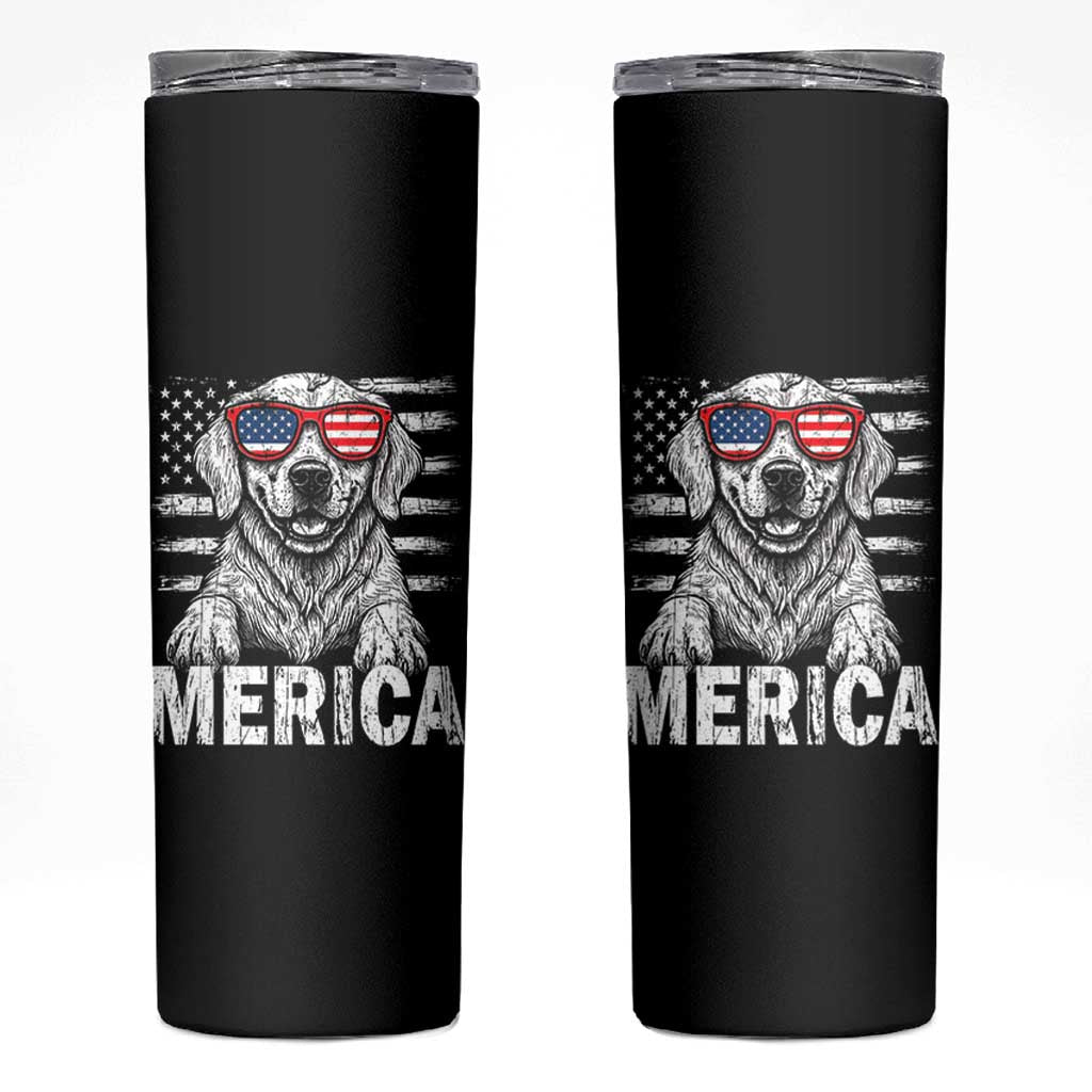 Merica Golden Retriever Skinny Tumbler Patriotic Dog US Flag 4th Of July - Wonder Print Shop