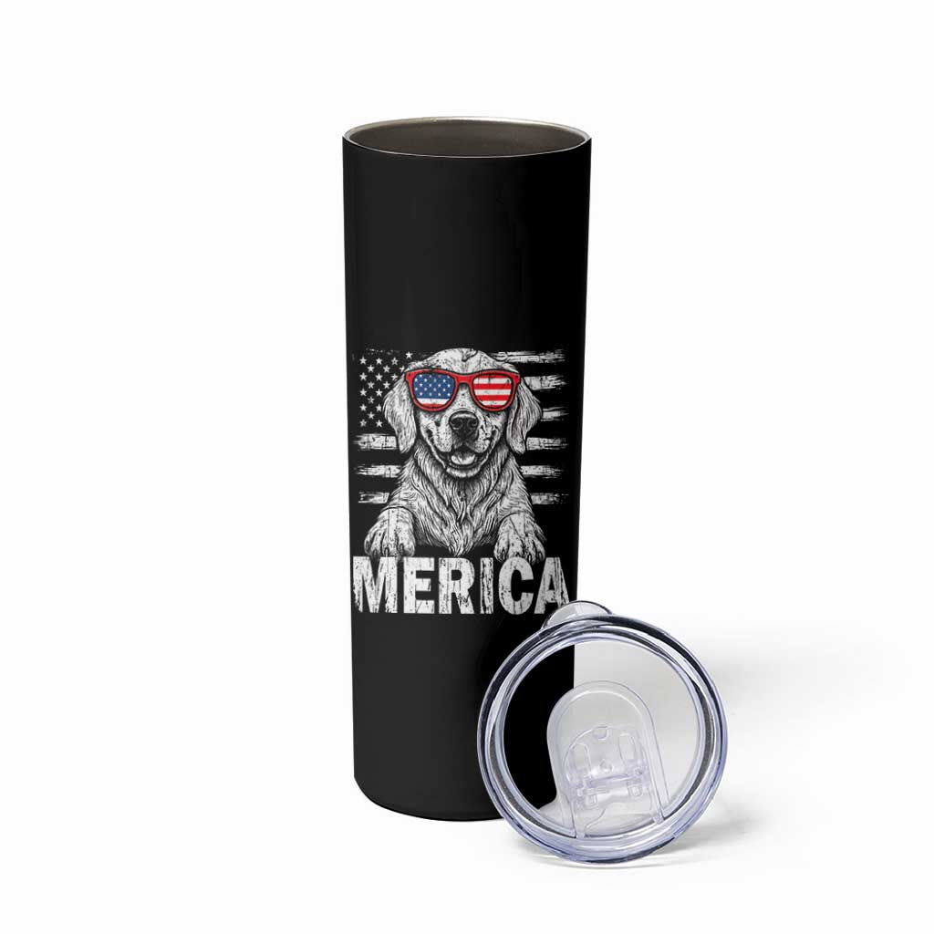 Merica Golden Retriever Skinny Tumbler Patriotic Dog US Flag 4th Of July - Wonder Print Shop