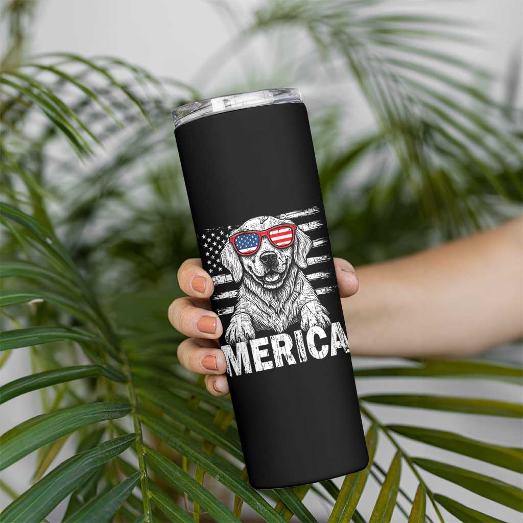 Merica Golden Retriever Skinny Tumbler Patriotic Dog US Flag 4th Of July - Wonder Print Shop