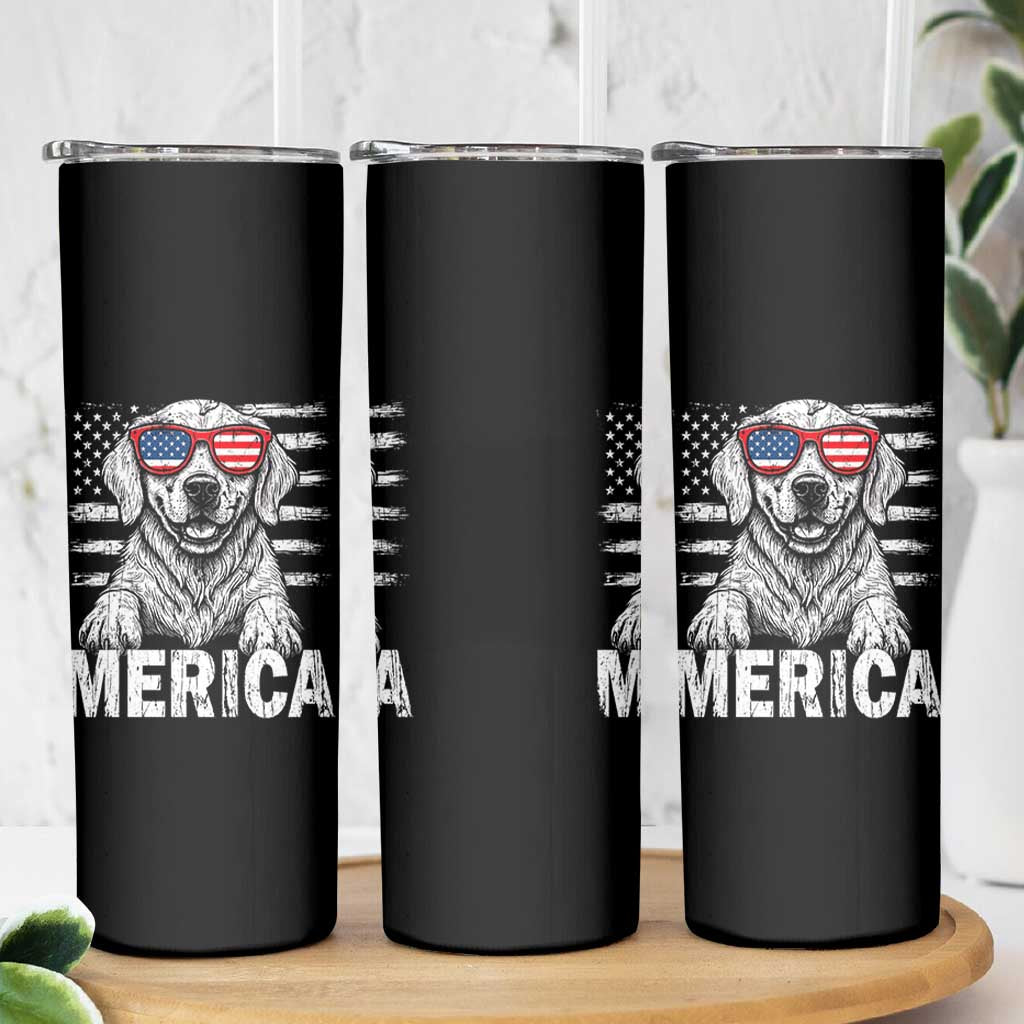 Merica Golden Retriever Skinny Tumbler Patriotic Dog US Flag 4th Of July - Wonder Print Shop