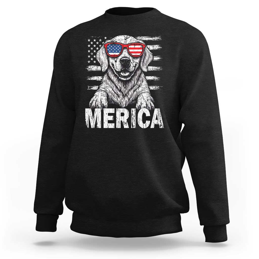Merica Golden Retriever Sweatshirt Patriotic Dog US Flag 4th Of July - Wonder Print Shop