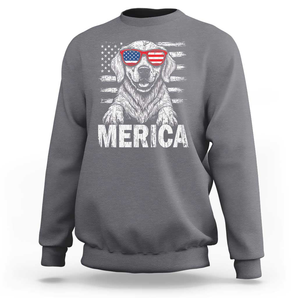 Merica Golden Retriever Sweatshirt Patriotic Dog US Flag 4th Of July - Wonder Print Shop