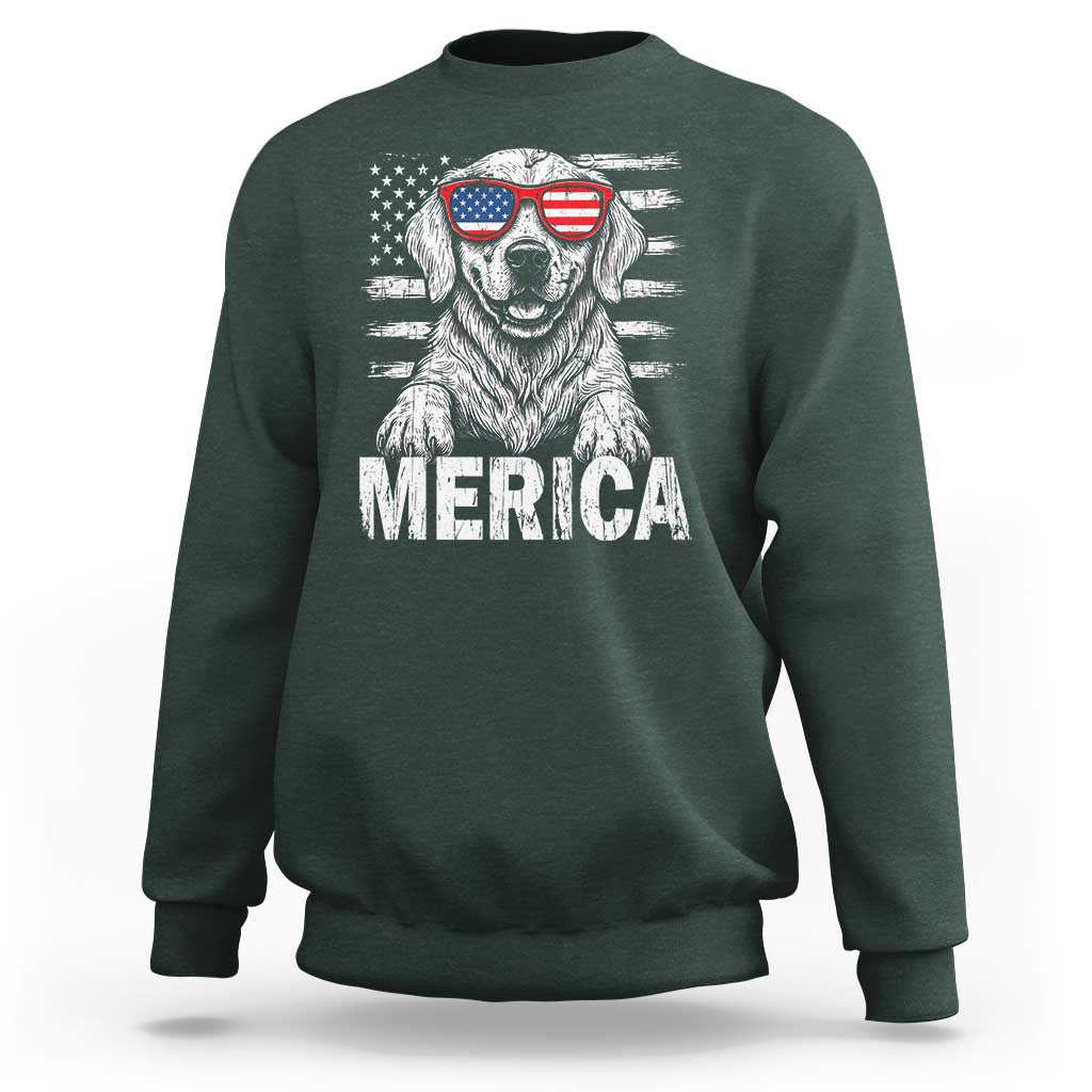 Merica Golden Retriever Sweatshirt Patriotic Dog US Flag 4th Of July - Wonder Print Shop