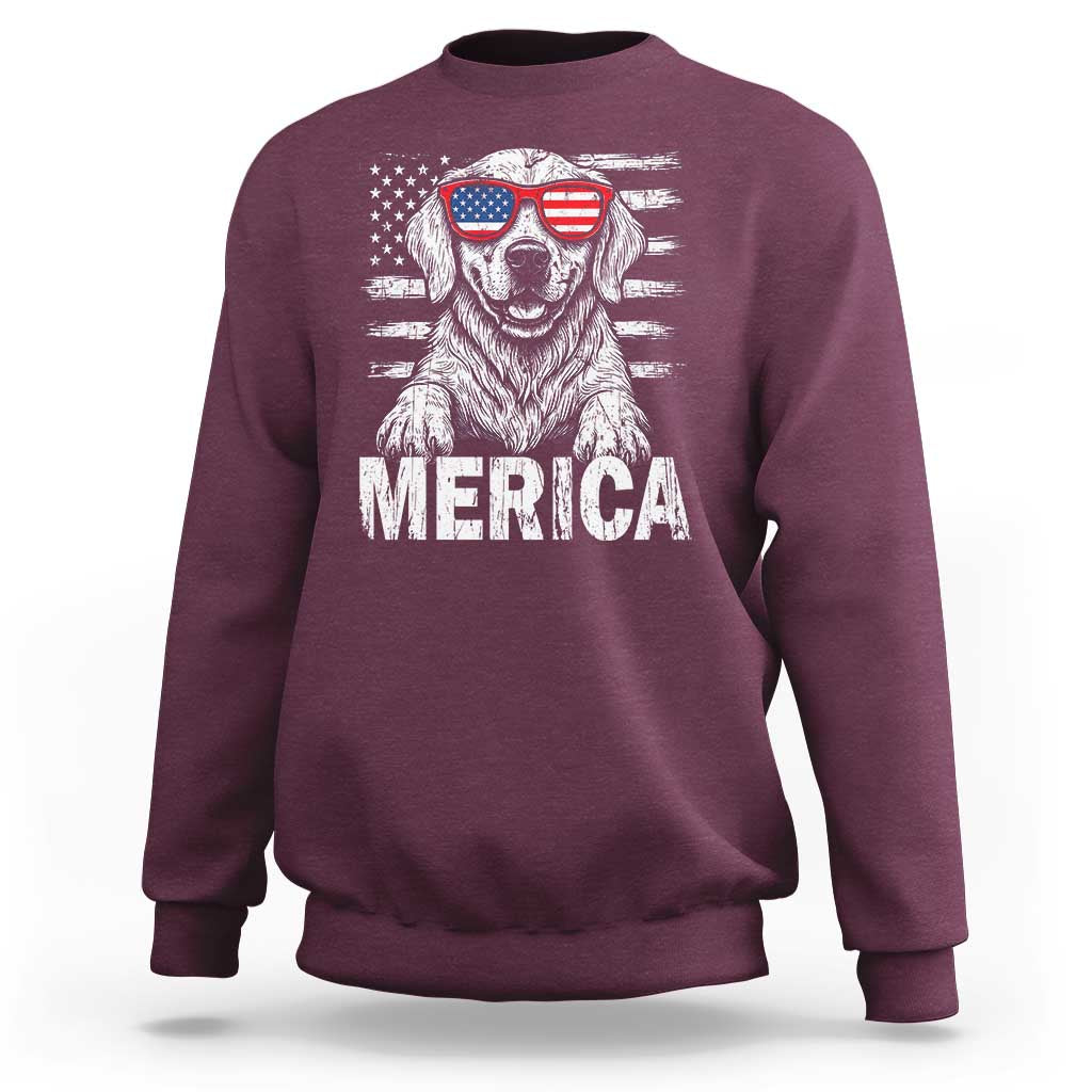 Merica Golden Retriever Sweatshirt Patriotic Dog US Flag 4th Of July - Wonder Print Shop