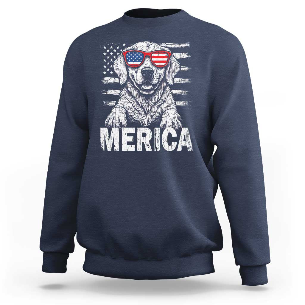 Merica Golden Retriever Sweatshirt Patriotic Dog US Flag 4th Of July - Wonder Print Shop