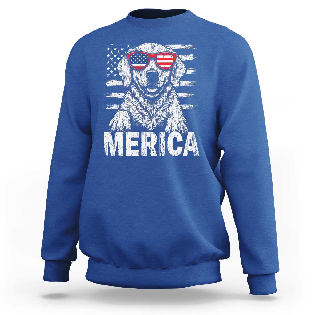 Merica Golden Retriever Sweatshirt Patriotic Dog US Flag 4th Of July - Wonder Print Shop