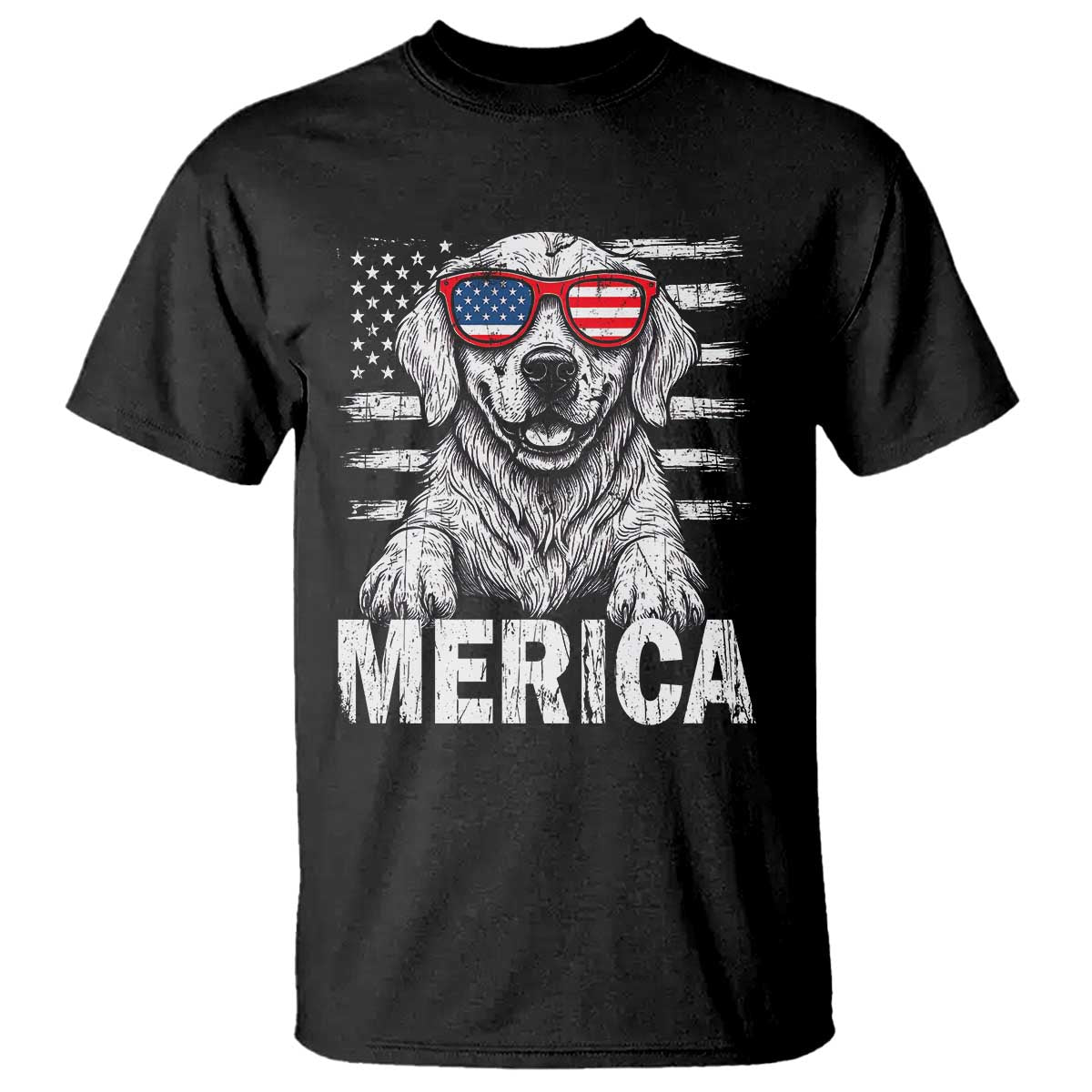 Merica Golden Retriever T Shirt Patriotic Dog US Flag 4th Of July - Wonder Print Shop