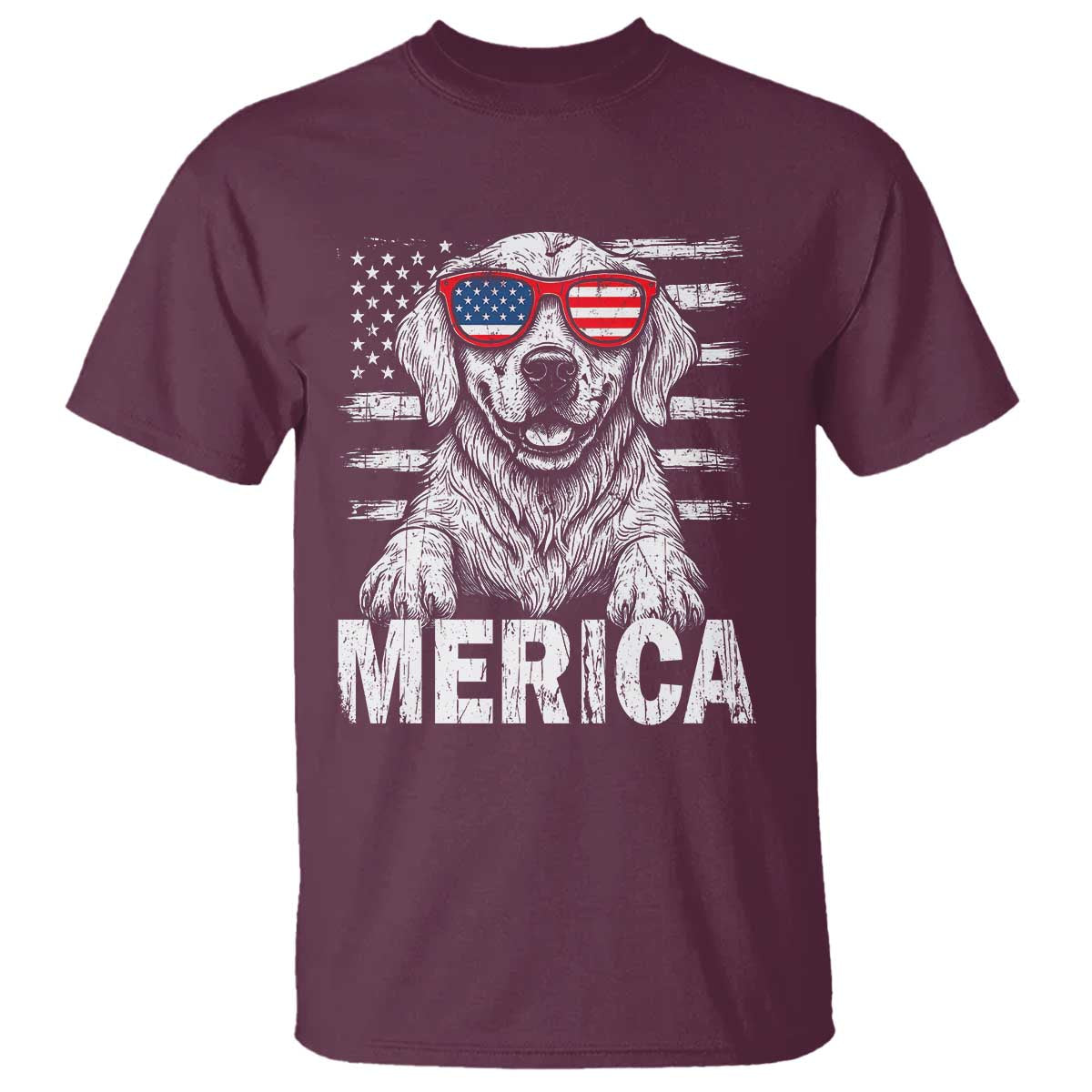 Merica Golden Retriever T Shirt Patriotic Dog US Flag 4th Of July - Wonder Print Shop