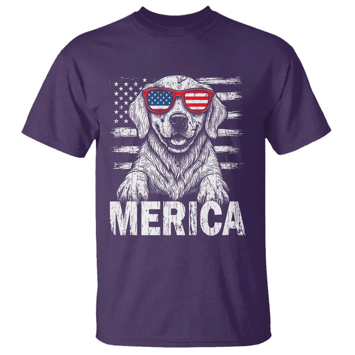 Merica Golden Retriever T Shirt Patriotic Dog US Flag 4th Of July - Wonder Print Shop