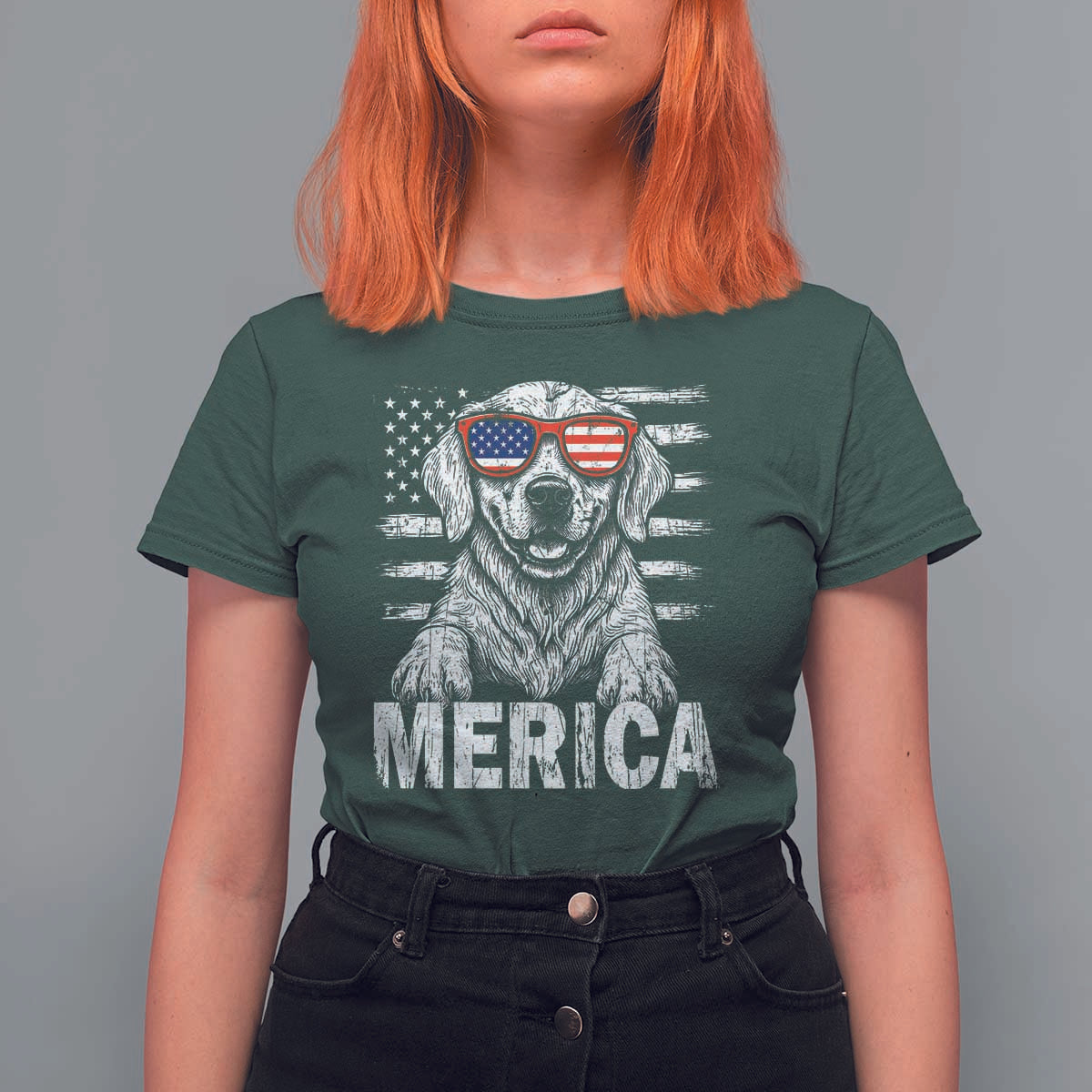 Merica Golden Retriever T Shirt For Women Patriotic Dog US Flag 4th Of July - Wonder Print Shop