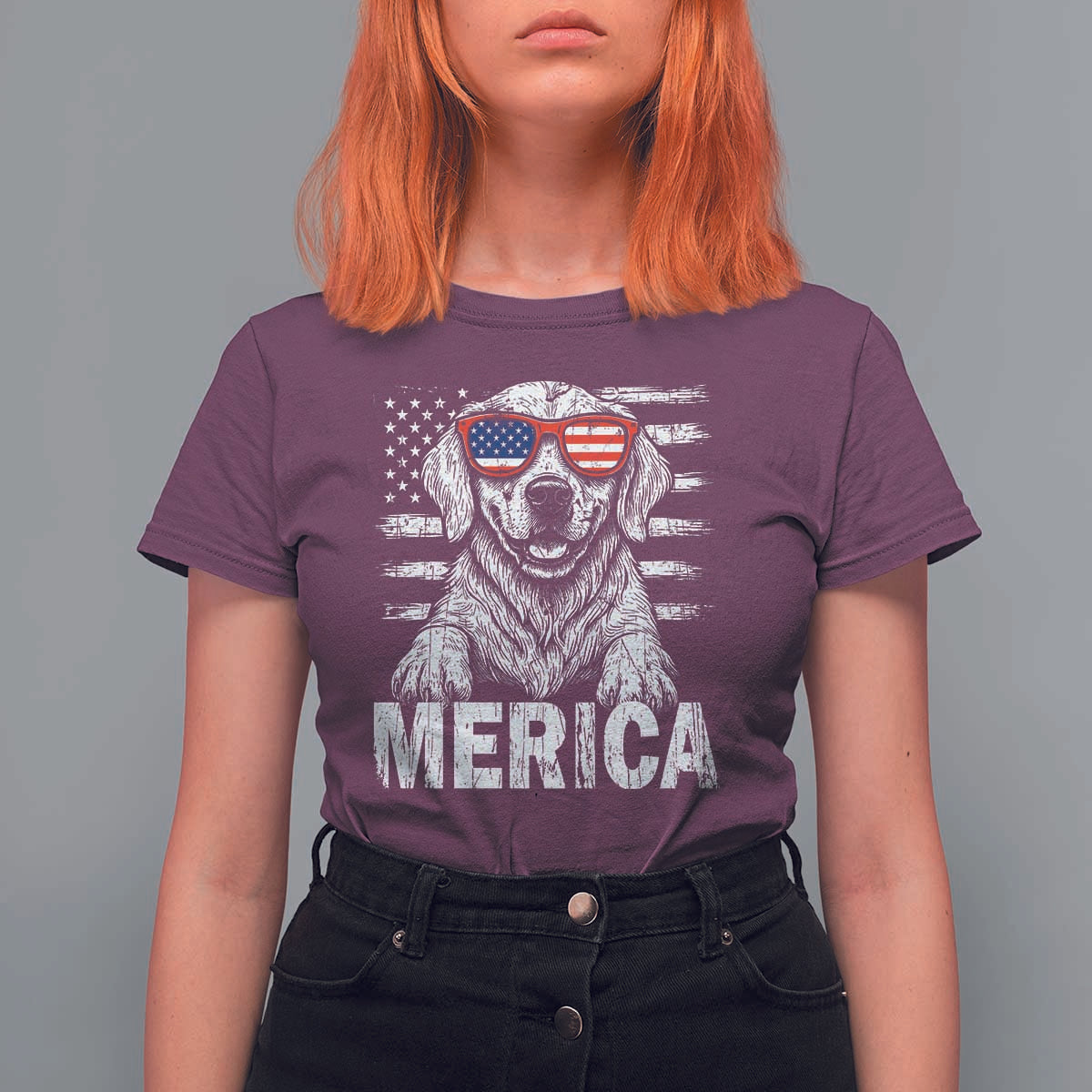 Merica Golden Retriever T Shirt For Women Patriotic Dog US Flag 4th Of July - Wonder Print Shop