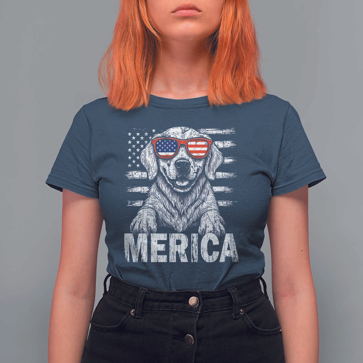 Merica Golden Retriever T Shirt For Women Patriotic Dog US Flag 4th Of July - Wonder Print Shop