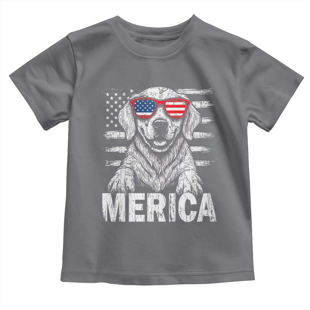 Merica Golden Retriever Toddler T Shirt Patriotic Dog US Flag 4th Of July - Wonder Print Shop