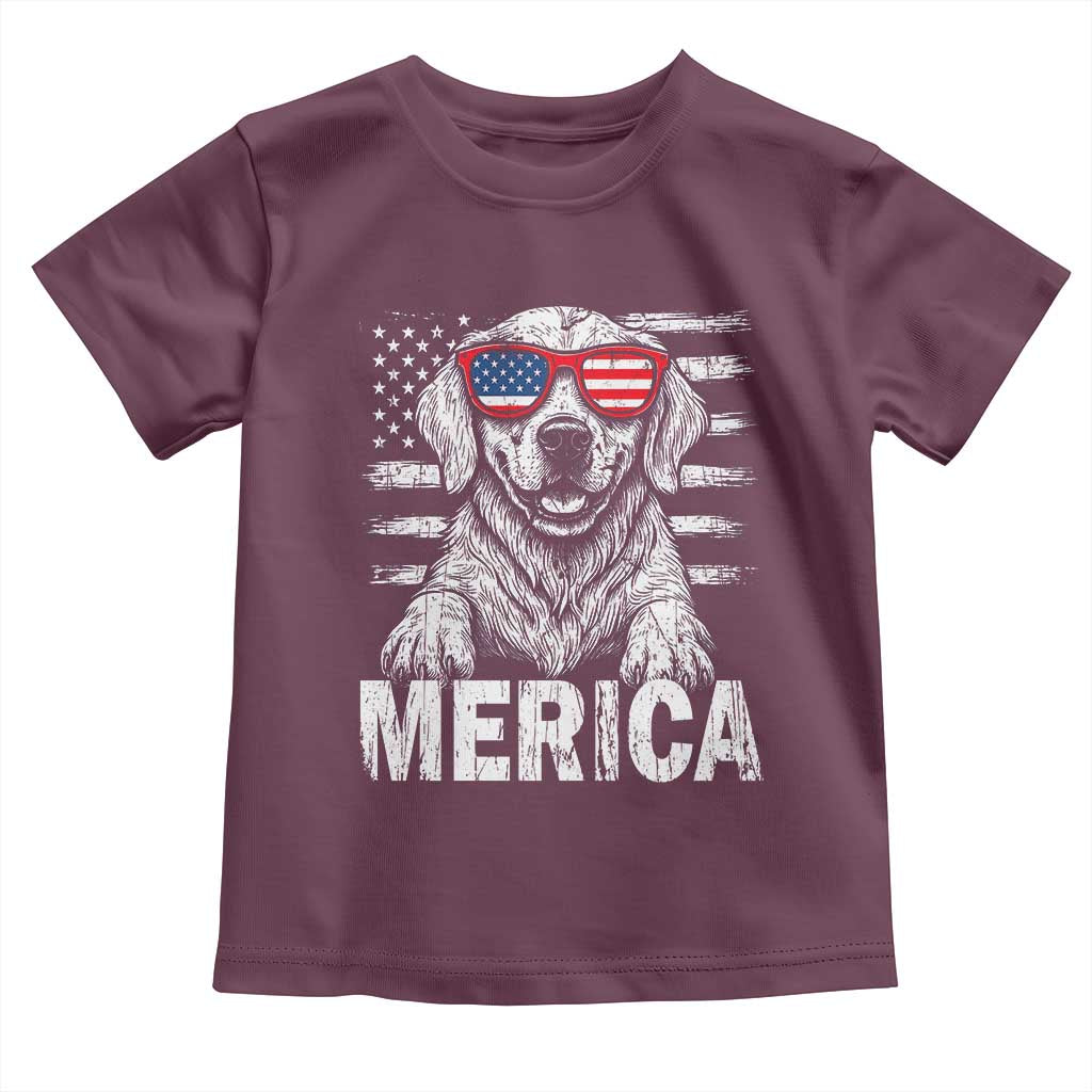 Merica Golden Retriever Toddler T Shirt Patriotic Dog US Flag 4th Of July - Wonder Print Shop
