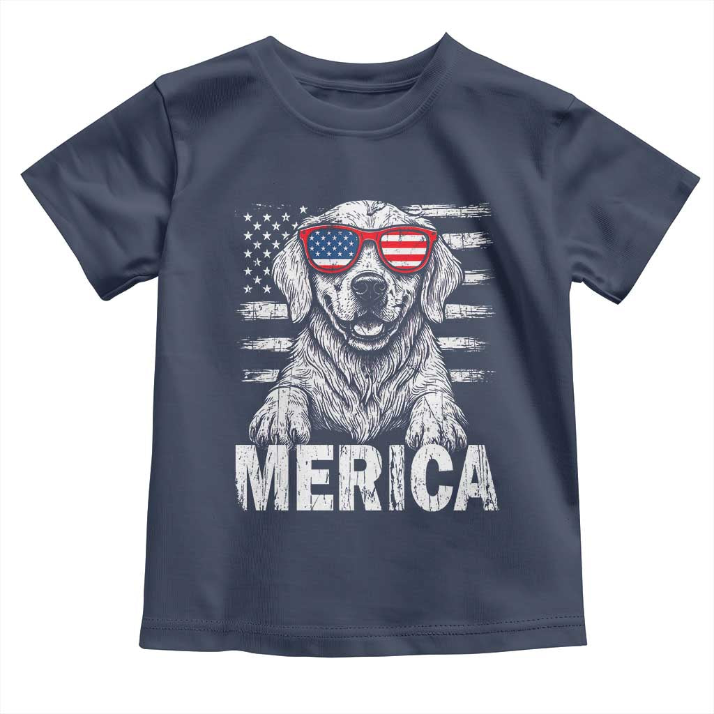Merica Golden Retriever Toddler T Shirt Patriotic Dog US Flag 4th Of July - Wonder Print Shop